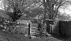 Barnshaw: Edwardian man at gateway in countryside