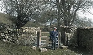 Barnshaw: Edwardian man at gateway in countryside