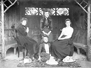 Gazebo: Four Edwardian sisters in a rustic gazebo, Mid Wales