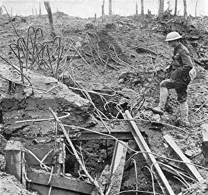 Dugouts: Effect of British shell on German dug out, WWI