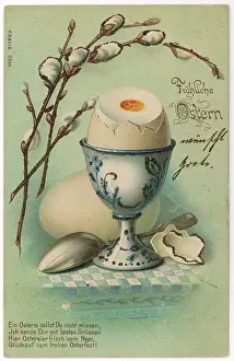 Eggcup: Two eggs on an Easter greetings card