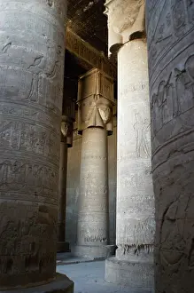 Percussion: Egypt. Dendera. Hathor Temple. Hypostyle hall with Hathoric