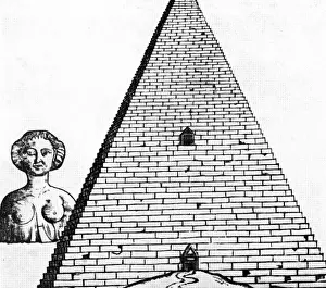 Serlio: Egypt, Giza, pyramid of Cheops and Sphinx, drawing