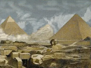 Pyramids: Egypt. Great Sphinx and Pyramids of Giza. View. Engraving. 1