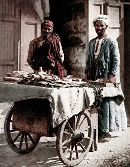 Photochrome: Egypt - selling bread on the street Cairo