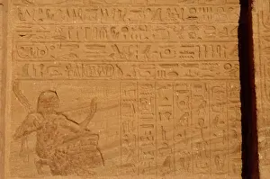 Simbel: Egyptian art. Hieroglyphic writing. Great Temple. Abu Simbel