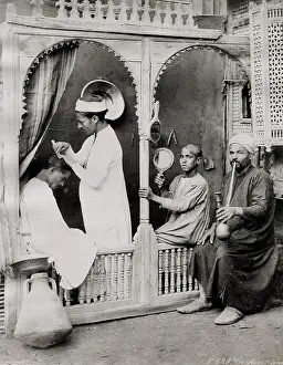 Zangaki: Egyptian barber at work, genre studio scene, Zangaki studio