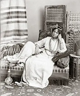 Hookah: Egyptian dancer with hookah, circa 1880s