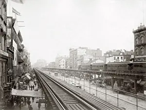 Bowery: El Train railroad New York, c.1900