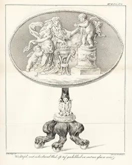 Interior Decoration: Elaborate work table with folding leaf, painted