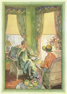 Delineator: Elderly women in conversation over a cup of tea, Delineator