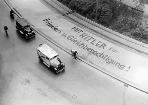Campaigning: Election campaign advertising on a sidewalk, 1933