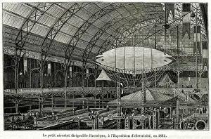 Elysees: Electric airship at Exposition of Electricity, Paris, 1881