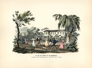 Diable: Elegant people playing diabolo and cup and