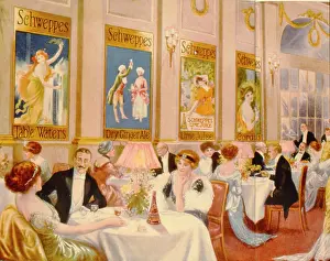 Schweppes: Elegant restaurant with Schweppes posters