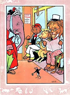 Piglets: Elephant, bear, pig, lion and mouse on a tram