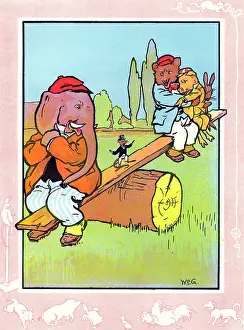 Plank: Elephant, bear, pig, rabbit and mouse on a seesaw