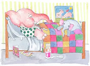 Thermometer: Get Well - Elephant in bed