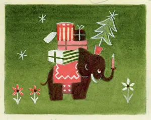Brough: Elephant laden with parcels and Christmas tree
