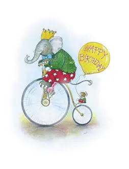 Endersby: Elephant and mouse on penny farthing