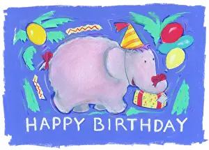 Ayliffe: Elephant with party hat, present and balloons