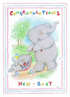 Pushchair: Elephant pushing baby elephant in pushchair