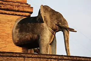 Stupa: Elephant, Wat Chedi Luang temple, Chiang Mai, Thailand