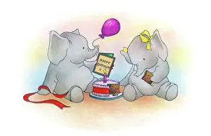 Pedley: Two elephants with birthday cake and card