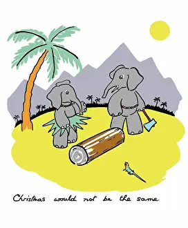 Willing: Two elephants with a yule log