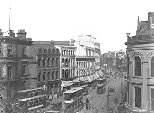 Trams: An elevated view looking down of Castle Place, Belfast