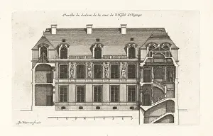 Blueprint: Elevation of the courtyard in the Hotel de Carnavalet, Paris