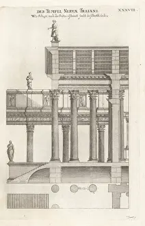 Lacademia Todesca: Elevation and plan of the Temple of Minerva, Rome
