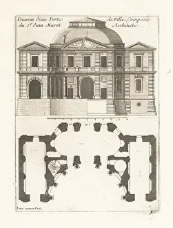 Chez Mariette: Elevation and plan for a town gate by architect Jean Marot
