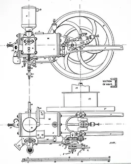Elevation: An elevation and plan views of a Benz petrol engine