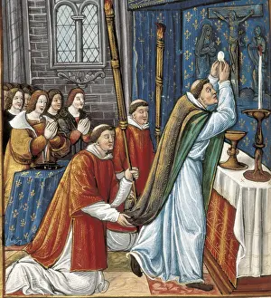 Tonsure: Elevation of the Sacred Host. Illustration on Gospels