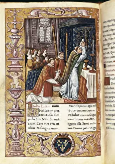 Tonsure: Elevation of the Sacred Host. Page on Gospels of