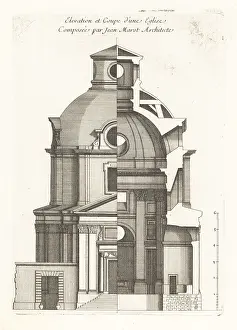 Chez Mariette: Elevation and section of a church designed by