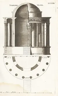 Lacademia Todesca: Elevation, section and plan of the Temple of Vesta