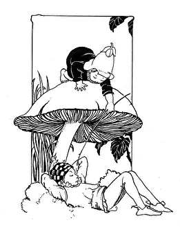 Toadstools: Elf asleep under a toadstool