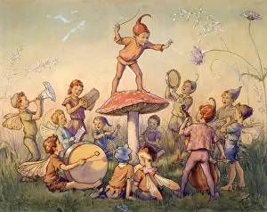 Elfin: Elf conductor on toadstool with fairy musicians around