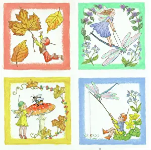 Tags: Elf with leaves; fairy with bee on toadstool