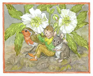 Imps: Elf with robin and mouse by Molly Brett