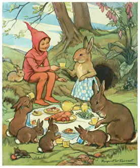 Bunnies: Elf to Tea - Margaret Tarrant