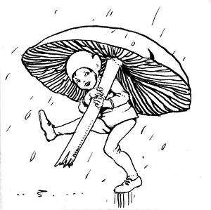 Raindrops: Elf with toadstool umbrella