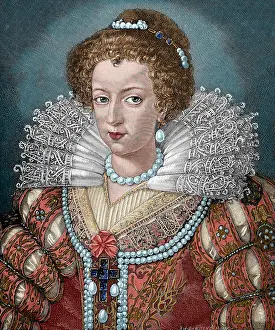 Habsburg: Elisabeth of Austria (1554-1592). Engraving. Colored