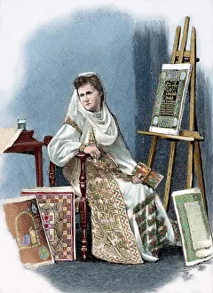 Easel: Elisabeth of Wied (1843-1916). Engraving. Colored