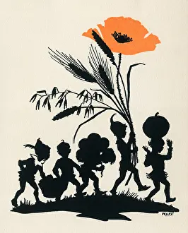 Pixies: Elves carrying a poppy, fruit etc