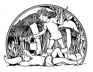 Mischievous: Elves with paint pot and toadstools