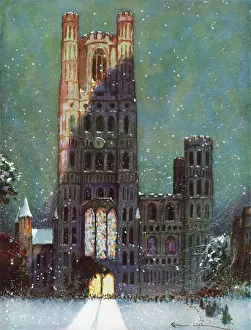 Uden: Ely Cathedral in the snow by Ernest Uden