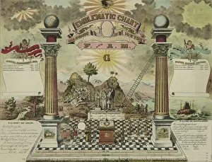 Podium: Emblematic chart depicts numerous emblems of masonry